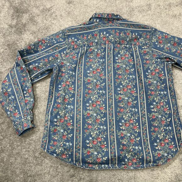 Vtg Liz Claiborne Floral Button Up Blouse Chambray Sz Medium Petite Cottagecore - Picture 9 of 10
